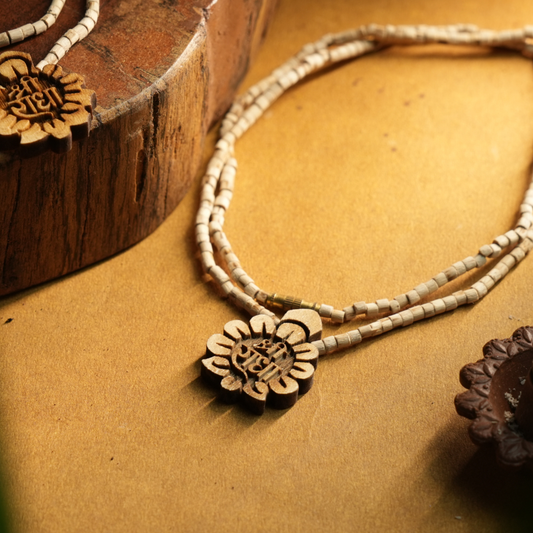 Shri Radha Small Tulsi Beads Mala (Flower Pendant)