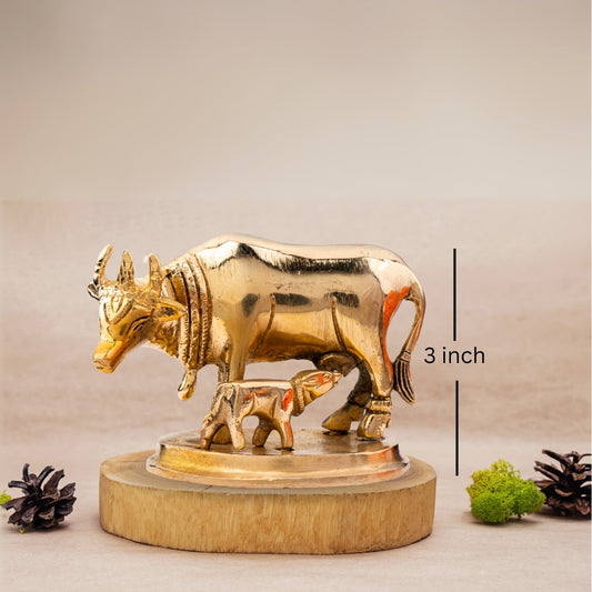 Pure Brass Kaamdhenu Cow and calf idols – 3 Inches