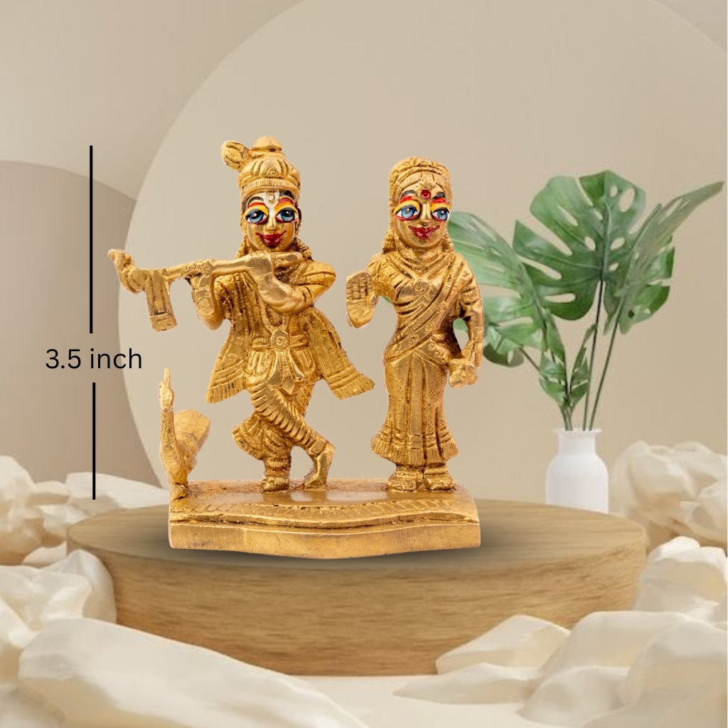 Radha Krishna Brass Idol with Blue eyes