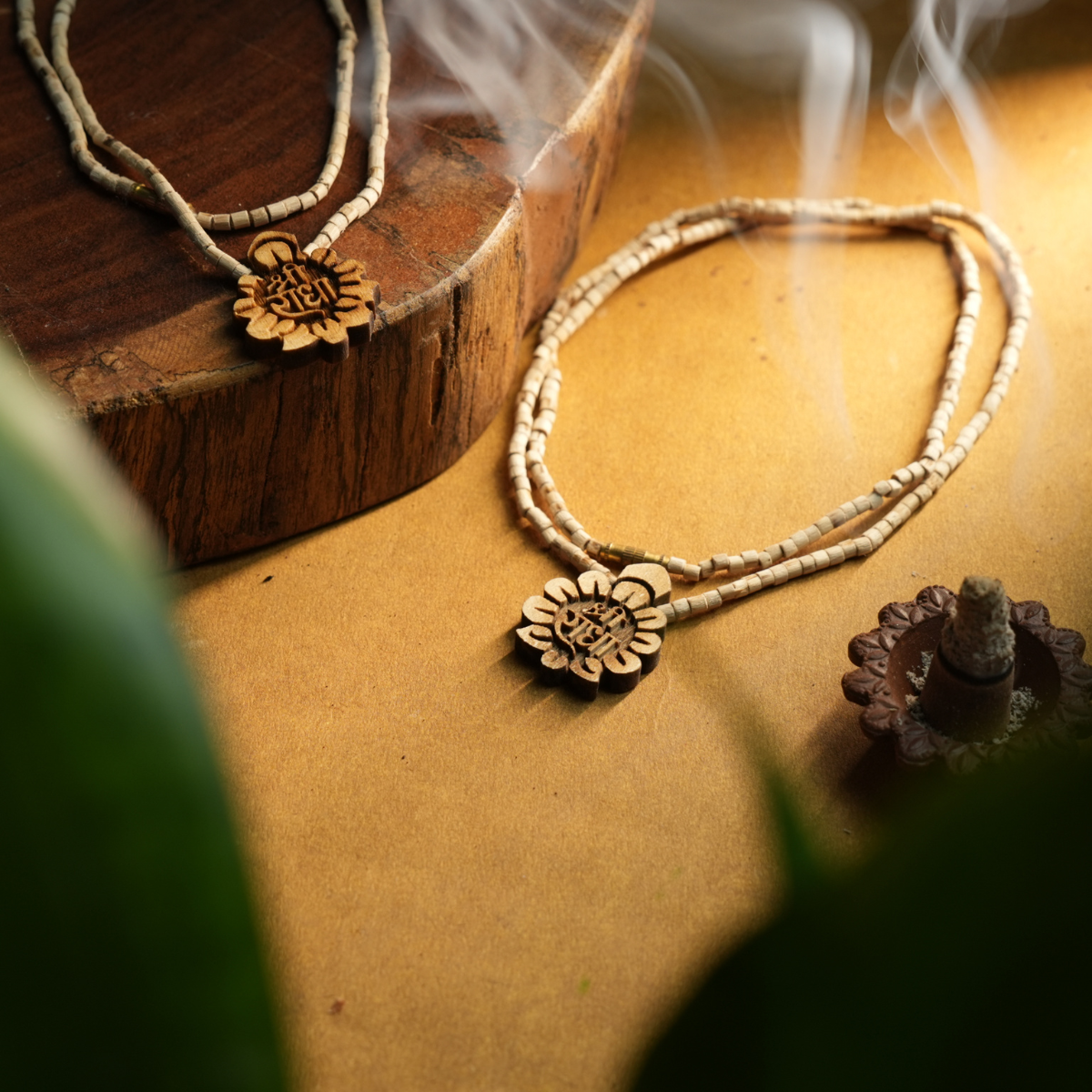 Shri Radha Small Tulsi Beads Mala (Flower Pendant)