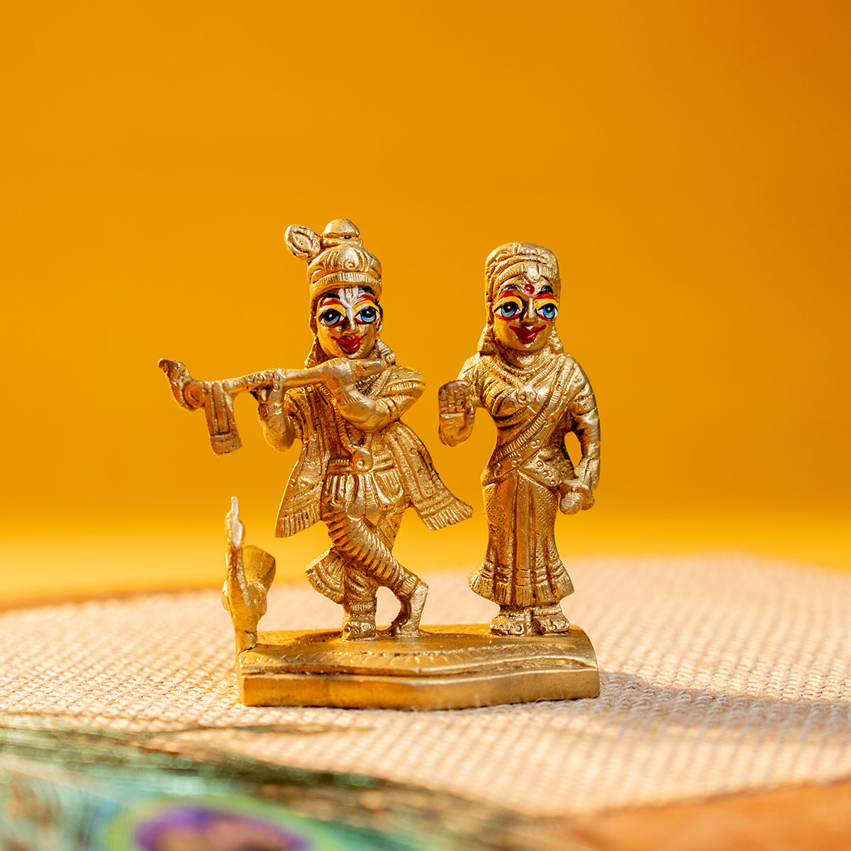 Radha Krishna Brass Idol with Blue eyes