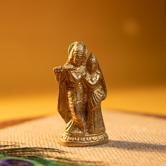 Radha Krishna Brass Idol with pose- 4 inch