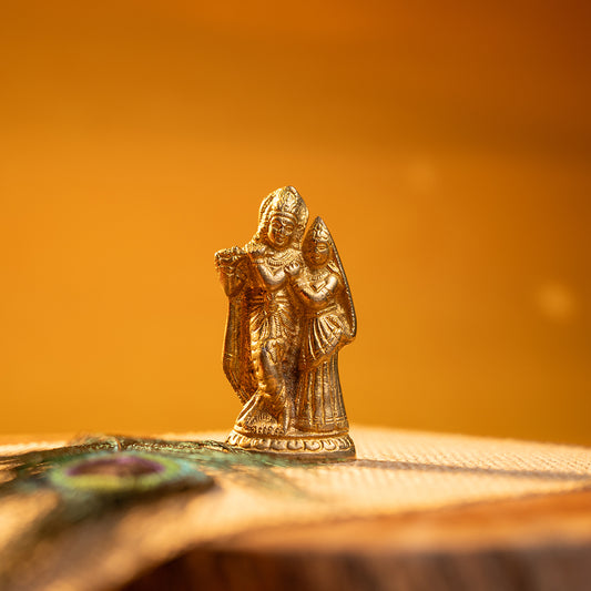 Radha Krishna Brass Idol with pose- 4 inch