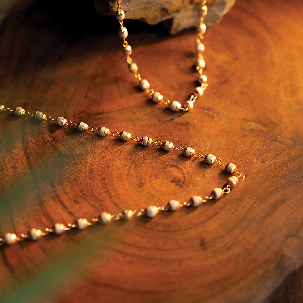 Tulsi Wood Bead Mala – Golden